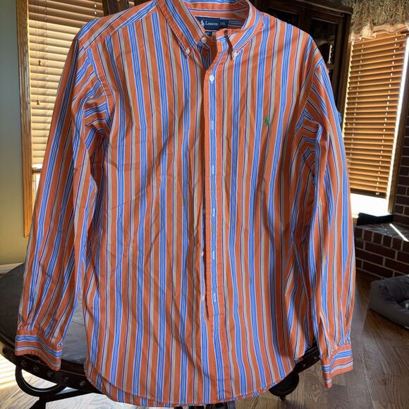 Polo Ralph Lauren Mens XL Classic Fit Oxford Button Down Orange Striped Classic - Picture 2 of 8